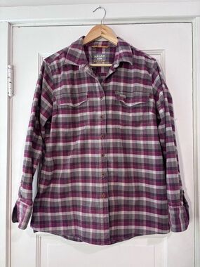 Ariat Rebar Women’s Purple and Gray Plaid Button-Down flannel